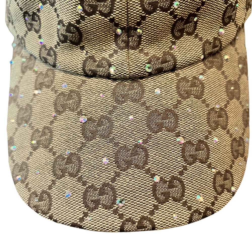 Gucci Crystals GG Brown Canvas Baseball Hat - Picture 6 of 10